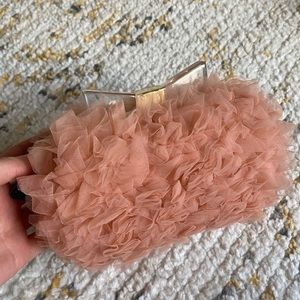 Blush tulle evening clutch with optional gold chain strap